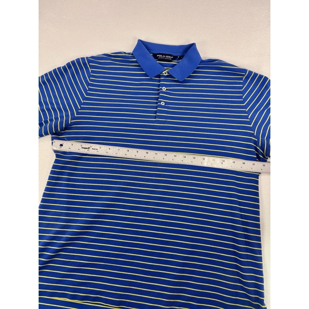Polo Golf Ralph Lauren Mens Large Blue Yellow Striped Pima Cotton Polo Shirt